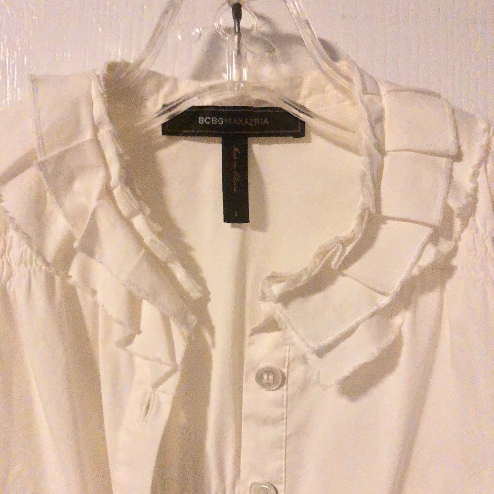 BCBGMaxAzria White Ruffle Pretty Blouse - Picture 6 of 10